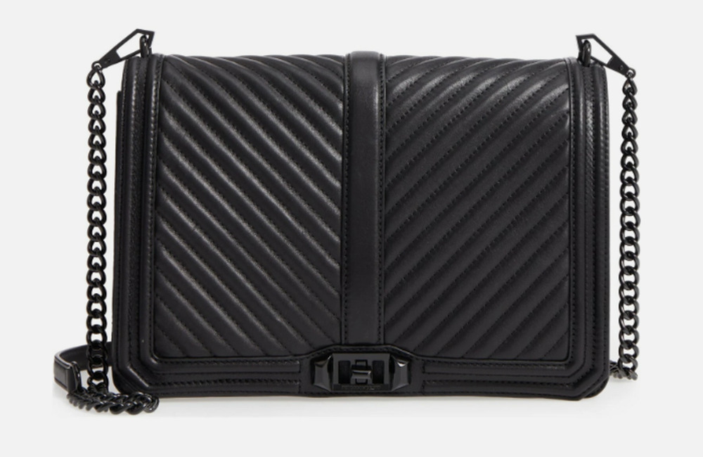 Rebecca Minkoff Chevron Jumbo Love Leather Shoulder Bag Black $398+ AUTHENTC